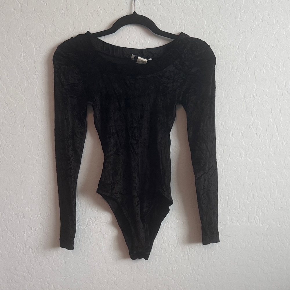 Vintage 1990s Black Velvet Bodysuit Size Small